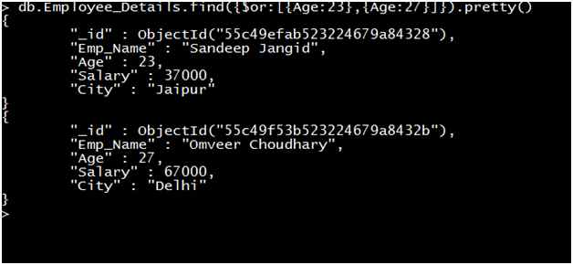 result using OR conditional operator